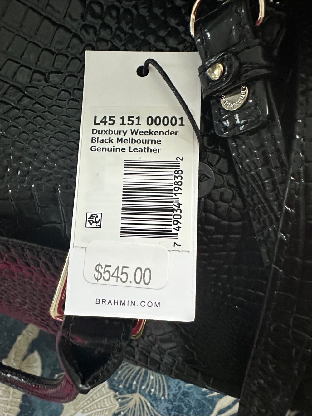 Brahmin Black Croc-Embossed Travel Duffel - Picture 3 of 4